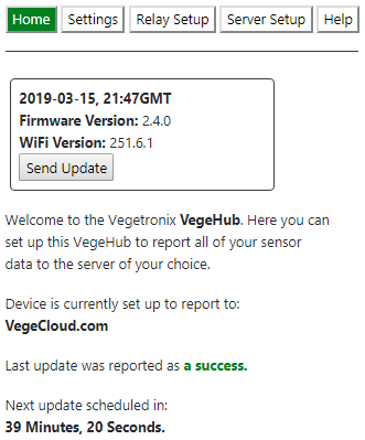 VegeHub Setup ScreenShot - Home