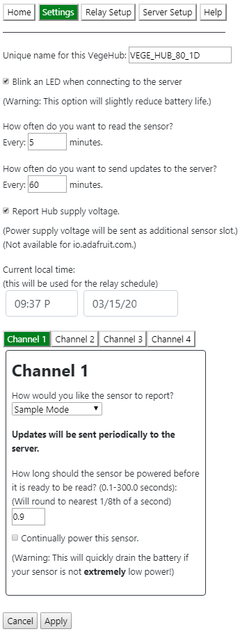 WiFi Control Hub - Channel Setup