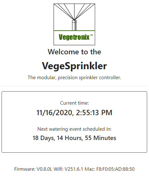 VegeSprinkler Setup ScreenShot - Home