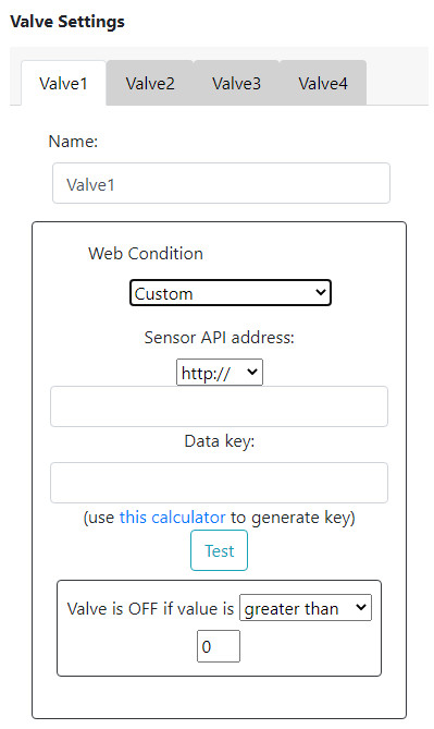 WiFi Latching Sprinkler Controller - Valve Settings